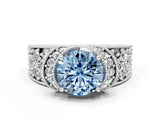 White gold Fancy Blue Round  Halo Pave Diamond Engagement Ring with Milgrain Detailing_48