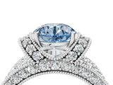 White gold Fancy Blue Round  Halo Pave Diamond Engagement Ring with Milgrain Detailing_53