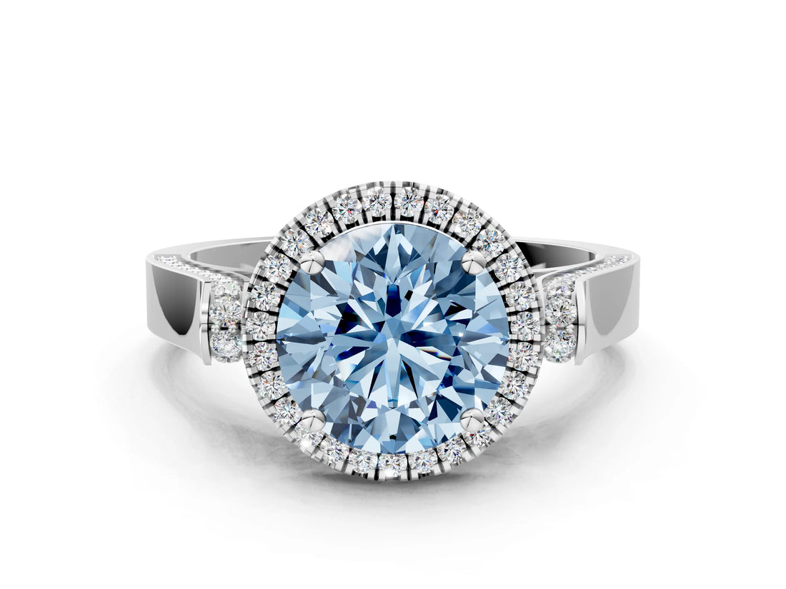 White gold Fancy Blue Round  Halo Pave Split Shank Prong Setting Ring_26