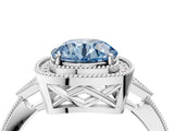White gold Fancy Blue Round  Halo Round Diamond Milgrain Pave Engagement Ring_13