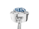 White gold Fancy Blue Round  Halo Round Diamond Milgrain Pave Engagement Ring_14