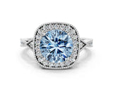 White gold Fancy Blue Round  Halo Round Diamond Milgrain Pave Engagement Ring_26