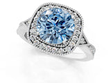 White gold Fancy Blue Round  Halo Round Diamond Milgrain Pave Engagement Ring_4