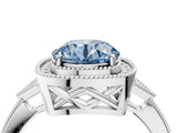 White gold Fancy Blue Round  Halo Round Diamond Milgrain Pave Engagement Ring_7