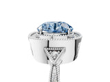 White gold Fancy Blue Round  Halo Round Diamond Milgrain Pave Engagement Ring_8