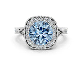 White gold Fancy Blue Round  Halo Round Diamond Milgrain Pave Engagement Ring_9