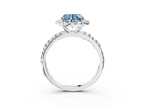 White gold Fancy Blue Round  Halo Round Diamond Pavé Band Four-Prong Ring_6