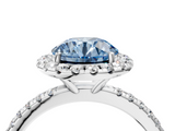 White gold Fancy Blue Round  Halo Round Diamond Pavé Band Four-Prong Ring_7