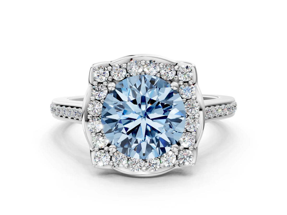 White gold Fancy Blue Round  Halo Round Diamond Pave Band with Four-Prong Setting_49
