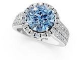 White gold Fancy Blue Round  Halo Round Diamond Pave Band with Prong Setting 2