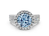 White gold Fancy Blue Round  Halo Round Diamond Pave Band with Prong Setting_24