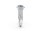 White gold Fancy Blue Round  Halo Round Diamond Pave Band with Prong Setting_26