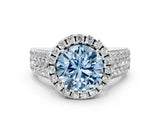 White gold Fancy Blue Round  Halo Round Diamond Pave Band with Prong Setting_30