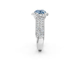 White gold Fancy Blue Round  Halo Round Diamond Pave Band with Prong Setting_32