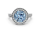 White gold Fancy Blue Round  Halo Solitaire Diamond Ring with Pave Band and Bezel Setting_49