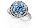 White gold Fancy Blue Round  Halo Solitaire Diamond Ring with Pave Band and Bezel Setting_50