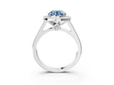 White gold Fancy Blue Round  Halo Solitaire Diamond Ring with Pave Band and Bezel Setting_52
