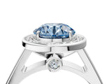 White gold Fancy Blue Round  Halo Solitaire Diamond Ring with Pave Band and Bezel Setting_53