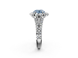 White gold Fancy Blue Round  Halo Split Shank Diamond Engagement Ring with Pave Band and Four-Prong Setting_55