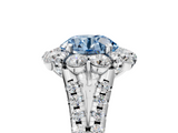 White gold Fancy Blue Round  Halo Split Shank Diamond Engagement Ring with Pave Band and Four-Prong Setting_58