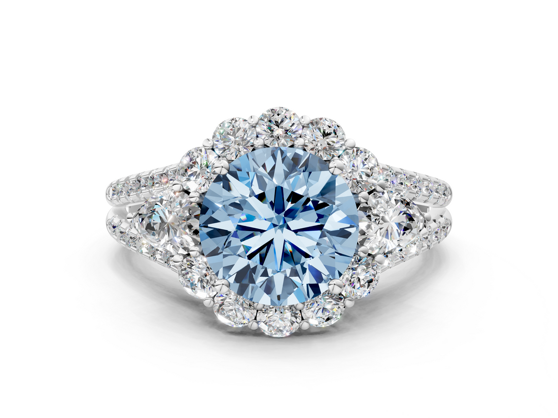 White gold Fancy Blue Round  Halo Split Shank Diamond Engagement Ring with Prong Setting_20