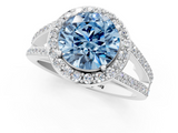 White gold Fancy Blue Round  Halo Split Shank Diamond Ring with Four-Prong Setting_33