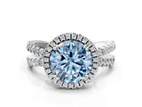 White gold Fancy Blue Round  Halo Split Shank Diamond Ring with Pavé Setting_26