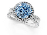 White gold Fancy Blue Round  Halo Split Shank Diamond Ring with Pavé Setting_27