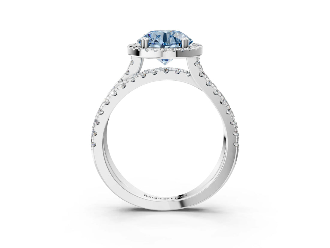 White gold Fancy Blue Round  Halo Split Shank Diamond Ring with Pavé Setting_29