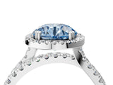 White gold Fancy Blue Round  Halo Split Shank Diamond Ring with Pavé Setting_30