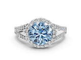 White gold Fancy Blue Round  Halo Split Shank Pave Diamond Ring with Four-Prong Setting_49