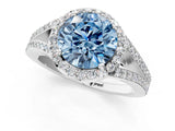 White gold Fancy Blue Round  Halo Split Shank Pave Diamond Ring with Four-Prong Setting_50