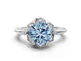 White gold Fancy Blue Round  Halo Split Shank Pave Diamond Ring with Petal Prong Setting_31