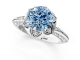 White gold Fancy Blue Round  Halo Split Shank Pave Diamond Ring with Petal Prong Setting_33