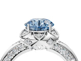 White gold Fancy Blue Round  Halo Split Shank Pave Diamond Ring with Petal Prong Setting_36