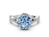 White gold Fancy Blue Round  Halo Twist Band Solitaire Prong Setting Ring_87