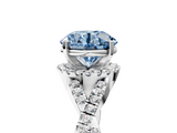 White gold Fancy Blue Round  Halo Twist Band Solitaire Prong Setting Ring_92