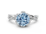 White gold Fancy Blue Round  Halo Twist Band Solitaire Ring with Six-Prong Setting_3
