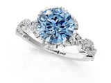 White gold Fancy Blue Round  Halo Twist Band Solitaire Ring with Six-Prong Setting_4