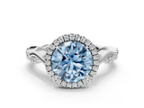 White gold Fancy Blue Round  Halo Twist Band Solitaire Ring_19