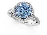 White gold Fancy Blue Round  Halo Twist Band Solitaire Ring_20