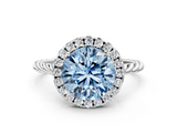 White gold Fancy Blue Round  Halo Twisted Band Four-Prong Diamond Ring_20