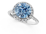 White gold Fancy Blue Round  Halo Twisted Band Four-Prong Diamond Ring_21
