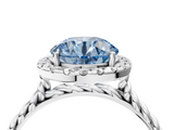 White gold Fancy Blue Round  Halo Twisted Band Four-Prong Diamond Ring_24