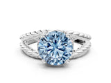 White gold Fancy Blue Round  Halo Twisted Band Four-Prong Ring_32