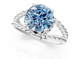 White gold Fancy Blue Round  Halo Twisted Band Four-Prong Ring_33