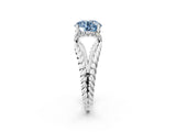 White gold Fancy Blue Round  Halo Twisted Band Four-Prong Ring_34