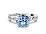 White gold Fancy Blue Round  Milgrain Bezel Diamond Engagement Ring with Solitaire Prong Setting_155