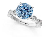White gold Fancy Blue Round  Milgrain Bezel Diamond Engagement Ring with Solitaire Prong Setting_156