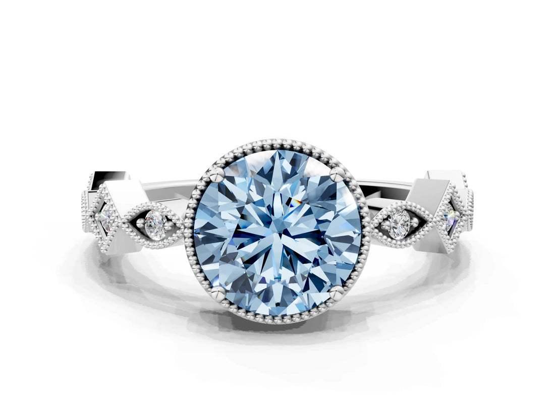 White gold Fancy Blue Round  Milgrain Marquise Diamond Twist Band Ring_74